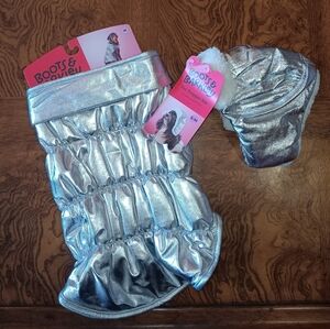 Boots & Barkley Shimmering Silver Dog Puffer Vest And Trapper Hat Medium